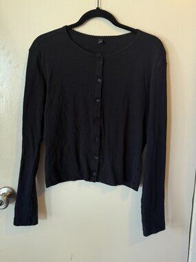 Cou Cou Intimates Black Pointelle Cardigan Button Front Organic Cotton XXL
